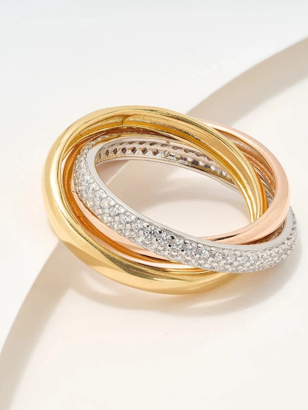 Diamonique Italia Gold Clad Sterling Silver Interlocking Rings, Size 6